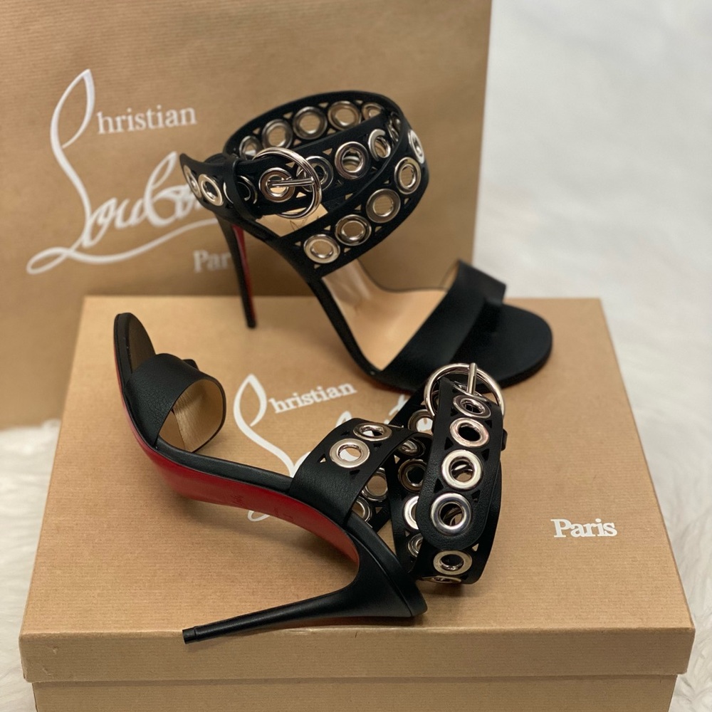 😍NEW in Box-CHRISTIAN LOUBOUTIN Black Belt Strappy Heels 36.5
